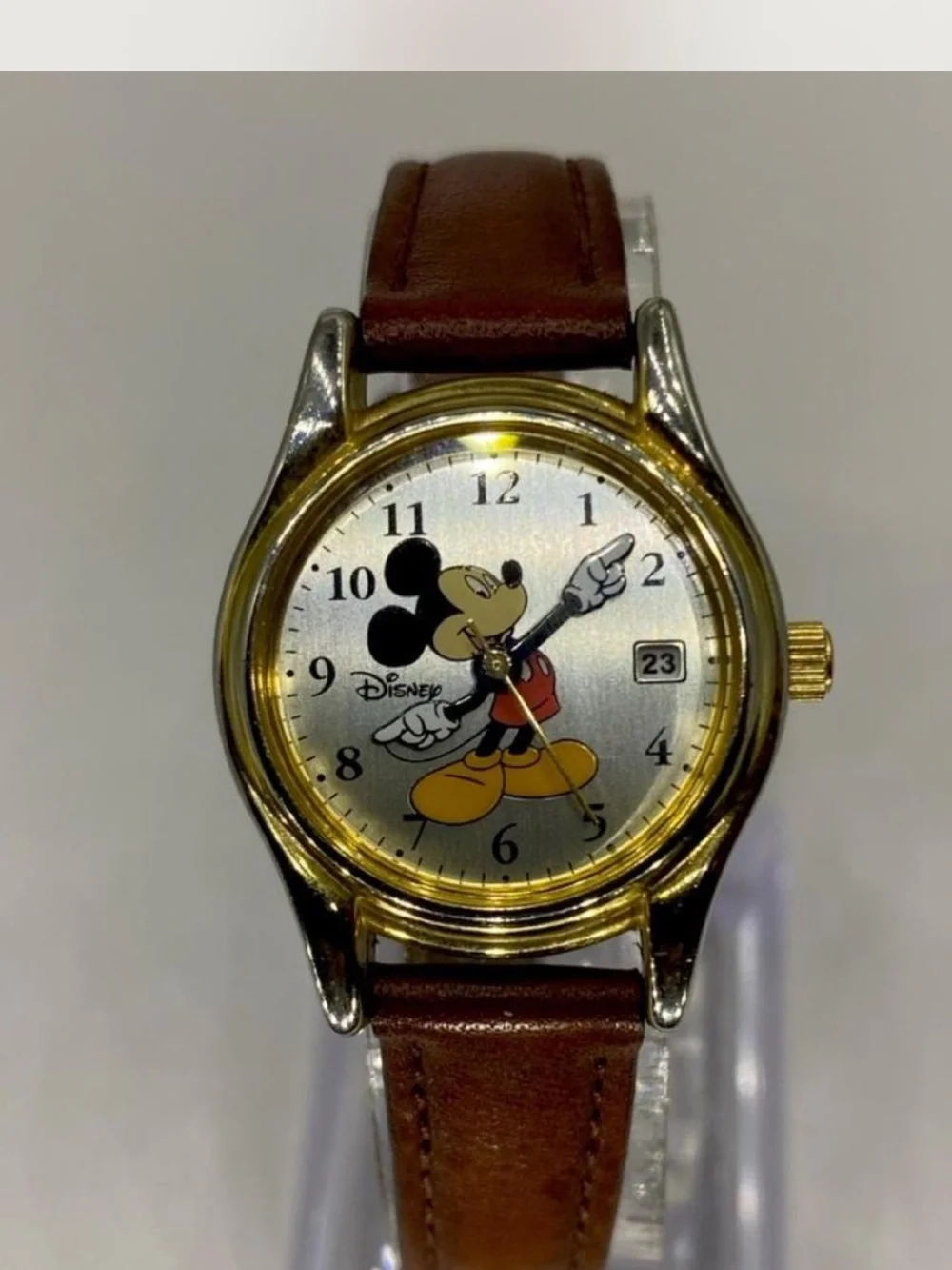 *** Disney  ^^^ Ladies Mickey Mouse Gold-Tone Watch / Tan  Leather Strap ***